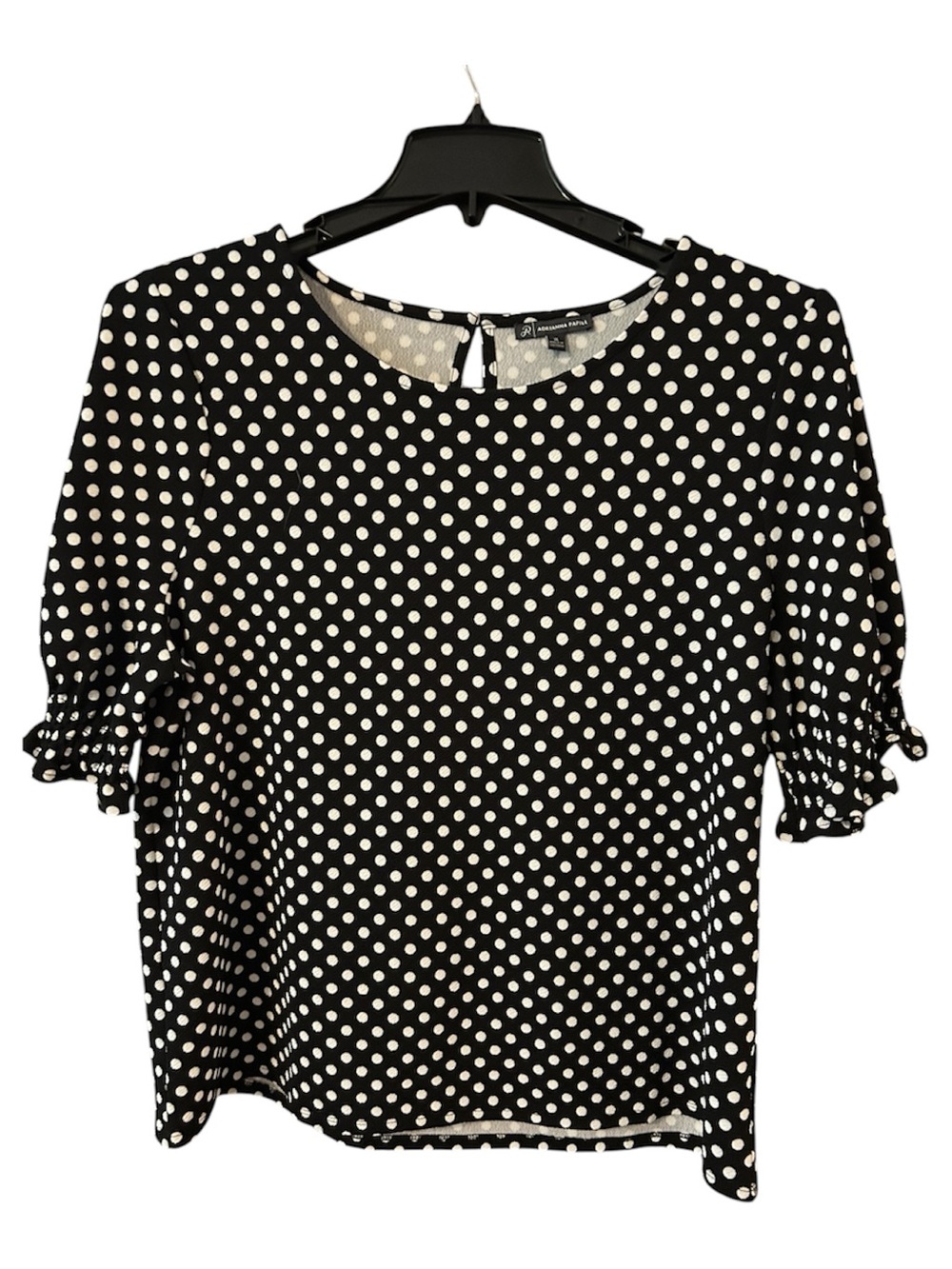 NWOT Adrianna Papell Black Polka Dot Short Sleeve Blouse